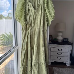 Umgee Green Ruffled Tiered Dress
